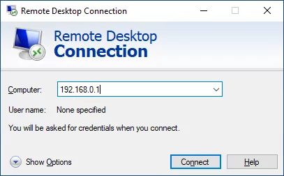 Installation and configuration of the trading terminal - window for connecting to a remote desktop